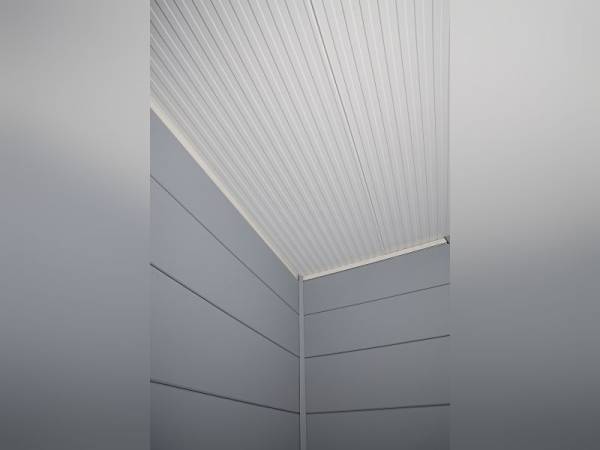 Wolff Finnhaus Metallhaus Eleganto 3024 weiß inkl. 280 cm Seitendach rechts, Dachrinne und Fallrohr