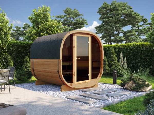 Wolff Finnhaus Cube Saunafass 230 Thermoholz Art 1 montiert Typ 2