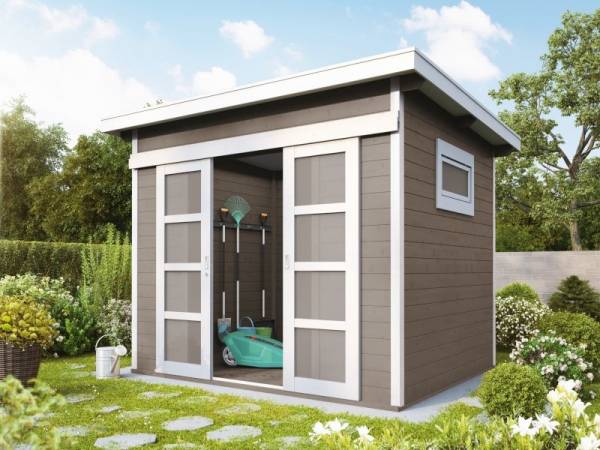 Wolff Pultdachhaus Pulti 28 ST-B mit Schiebetür gletschergrau Wolff Pultdachhaus Pulti 28 ST-B mit Schiebetür gletschergrau