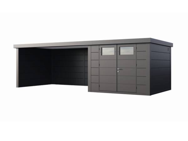 Wolff Finnhaus Metall-Gerätehaus Eleganto 3030 mit Lounge 4530 Links Granitgrau