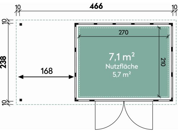 Wolff Finnhaus Metallhaus Eleganto 3024 lichtgrau inkl. 170 cm Seitendach links, Dachrinne und Fallrohr