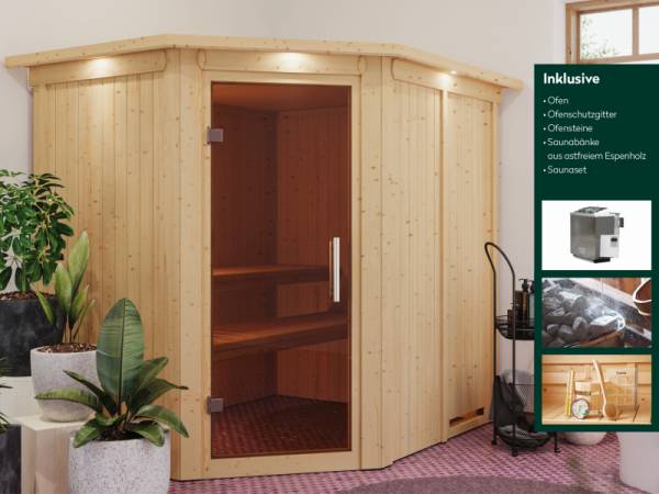Wolff Finnhaus Sauna de luxe Aliki Set 2 inkl. 9 kW Bioofen ext. Steuerung