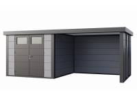 Wolff Finnhaus Metall-Gerätehaus Eleganto 3030 mit Lounge 3330 und 2 Fenstern rechts, Lichtgrau