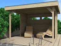 Wolff Finnhaus Flachdach Pavillon Elba Komplettset mit Wandset und 2 Fenstern 28 mm