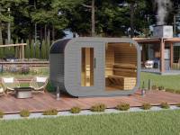 Wolff Finnhaus Sauna Luago 3x2 montiert Typ 3 Art 1, hellgrau, inkl. Dacheindeckung, Vollglasfront und Vorraum