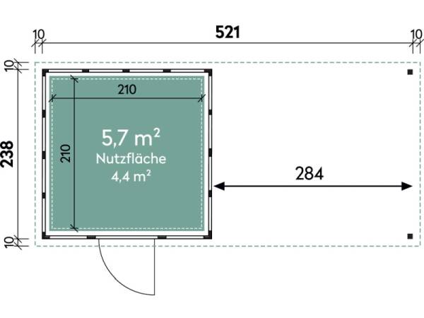 Wolff Finnhaus Metallhaus Eleganto 2424 mit 280 cm Seitendach rechts, granitgrau inkl. Dachrinne, Fallrohr