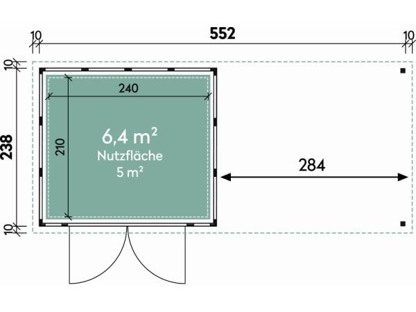 Wolff Finnhaus Metallhaus Eleganto 2724 mit 280 cm Seitendach rechts, lichtgrau inkl. Dachrinne, Fallrohr