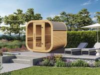 Wolff Finnhaus Sauna Luago 2x2 montiert Typ 3 Art 1, natur, inkl. Dacheindeckung und Vollglasfront