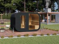 Wolff Finnhaus Sauna Luago 3x2 montiert Typ 3 Art 1, anthrazit, inkl. Dacheindeckung, Vollglasfront und Vorraum