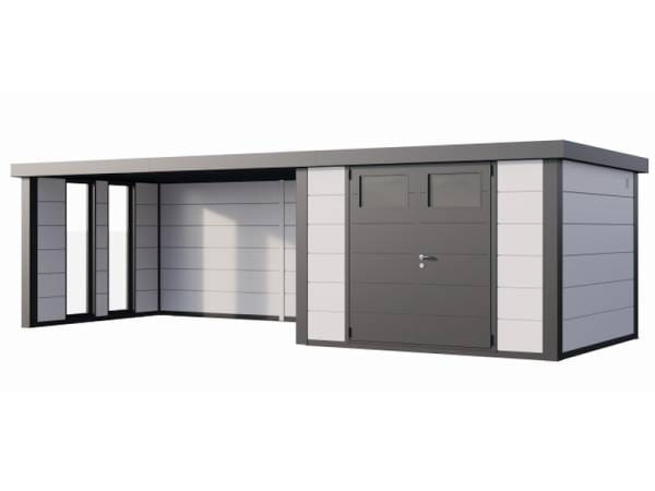 Wolff Finnhaus Metall-Gerätehaus Eleganto 3330 mit Lounge 4530 und 2 Fenstern links, Weiß