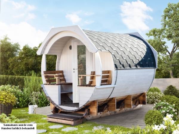 Wolff Finnhaus Saunafass Finja 1 Bausatz mit schwarzen Dachschindeln