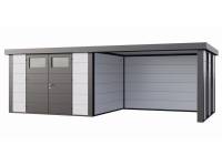 Wolff Finnhaus Metall-Gerätehaus Eleganto 3330 mit Lounge 3330 inkl. 2 Fenster rechts, Weiß